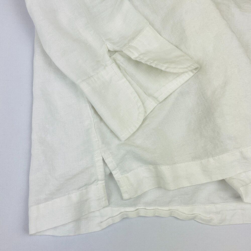 ~ Vineyard Vines XS Blouse Linen Cotton Beaded White Ivory Split Sleeve Hem Flaw - Picture 2 of 16